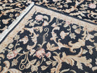 Chinese Aubusson Rug 8.8 x 11, Black Cream Gold, Allover Floral Pattern, Vintage Wool Pile Rug, Traditional European Design, Handmade Carpet - Jewel Rugs