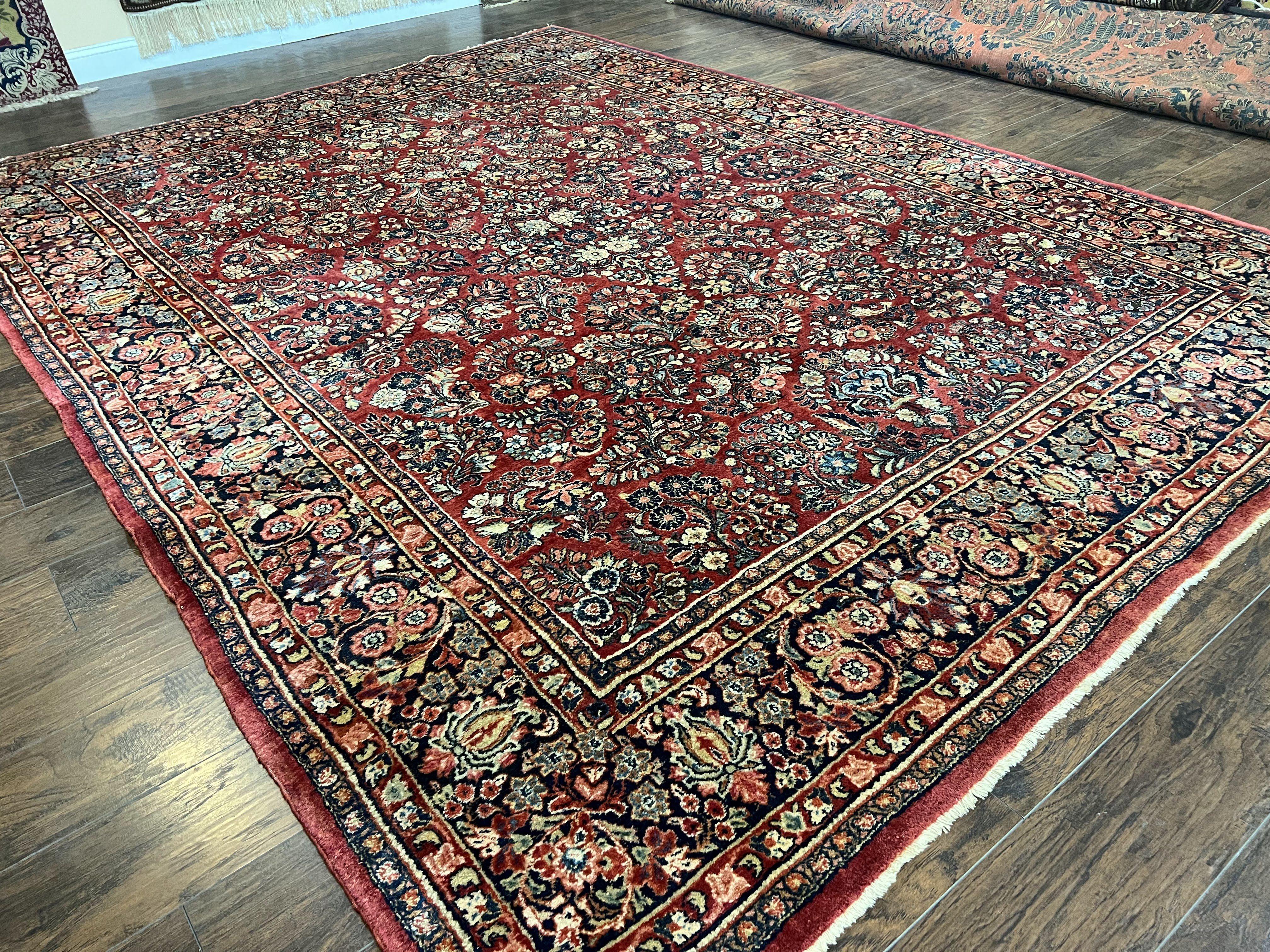 1920s Persian Sarouk Rug 9x12, Red Persian Carpet, High Quality Persian Rug, Allover Floral Pattern, Antique Oriental Rug, Wool Handmade Room Sized - Jewel Rugs