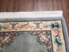 Small Chinese Carving 90 Line Rug 3x5, Gray/Silver and Cream, Classical Asian Design, Vintage Art Deco Rug, 1960s, Wool Soft Plush, Handmade - Jewel Rugs