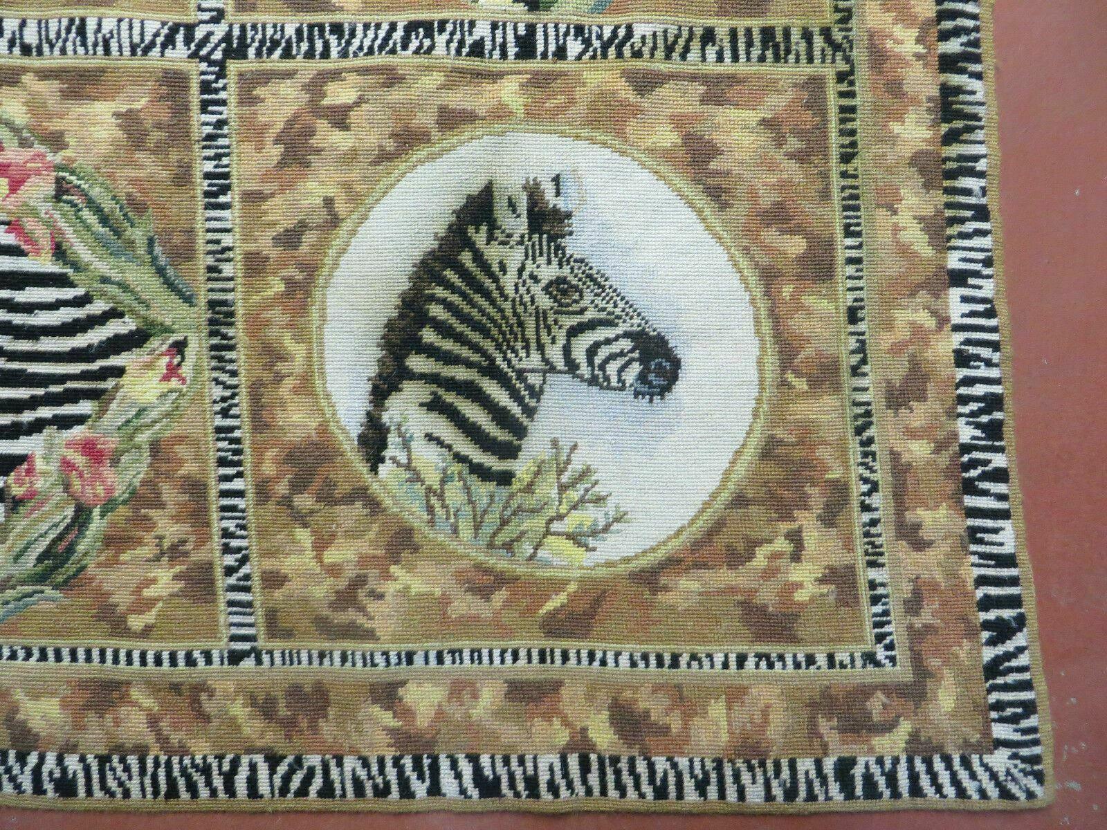 5' X 6' Handmade Aubusson Savonnerie Design Needlepoint Rug Flat Safari Zebra Rare Bohemian Eclectic Home Décor - Jewel Rugs