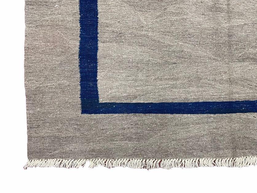 Geometric Turkish Kilim Rug 5' 7" x 7' 9", Flatweave Carpet, Minimal Design, Anatolian Carpet, Gray, Geometric, Dark Blue, Hand-Knotted, New - Jewel Rugs