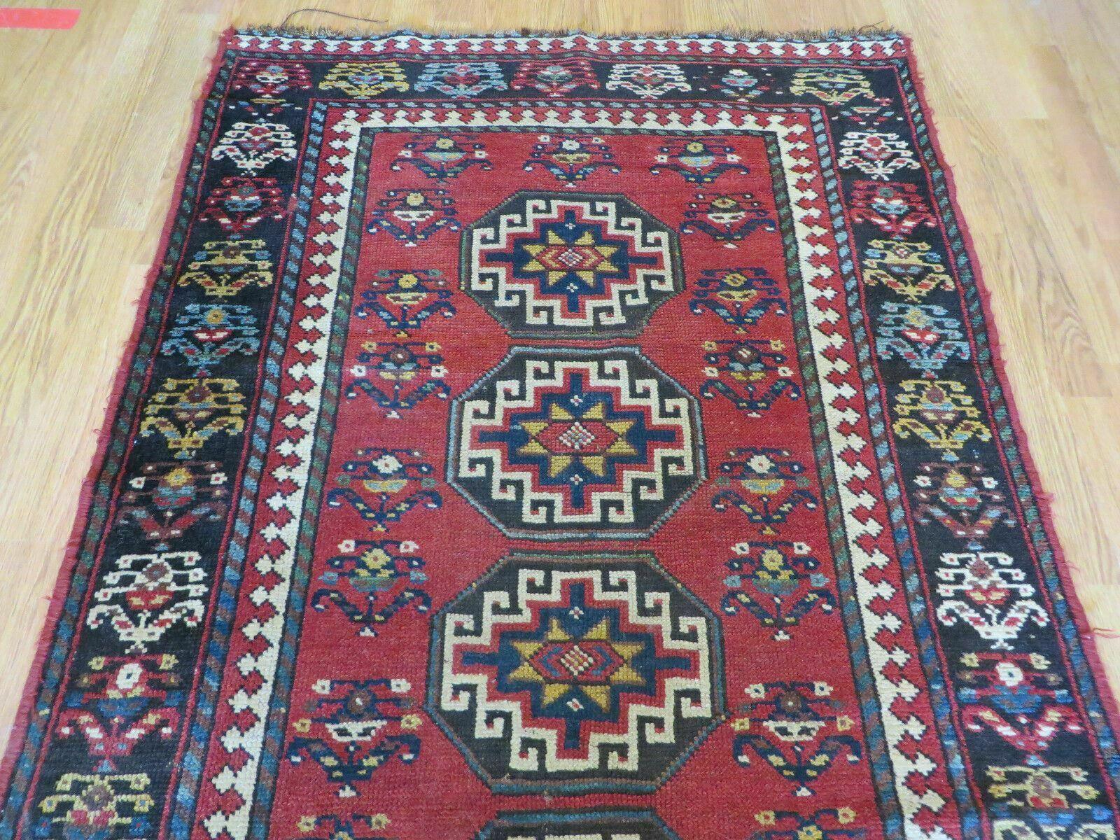 3' 3" X 10' Hand-Knotted Antique Handmade Caucasian Kazak Wool Runner Rug - Jewel Rugs