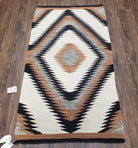 Antique Navajo Rug 3x5, Wool Handwoven Flatweave Navajo Territory Blanket, Collectible Navajo Blanket, Tribal Carpet, Diamond Pattern Ivory - Jewel Rugs