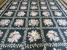 8' X 10' Handmade French Garden Aubusson Savonnerie Design Black Needlepoint Rug - Jewel Rugs