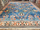 Blue Turkish Rug, Colorful Heriz Serapi Rug, Blue and Red Orange, Handmade Area Rug, Wool Rug, 9x12 Rug, Room Sized Rug, Large Play Room Rug - Jewel Rugs