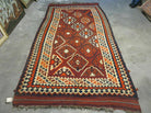 5' X 10' Antique Turkish Kilim Handmade Flat Weave Wool Rug Red Colorful Veg Dye Bohemian Boho Chic Tribal Style And Design - Jewel Rugs