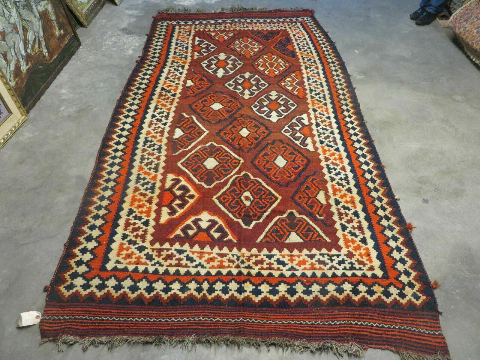 5' X 10' Antique Turkish Kilim Handmade Flat Weave Wool Rug Red Colorful Veg Dye Bohemian Boho Chic Tribal Style And Design - Jewel Rugs