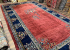 Large Persian Sarouk Rug 10x17, Open Field, Red and Navy Blue, Palace Sized Oversized Hand Knotted Wool Oriental Carpet Flowers Vases Antique 1920s - Jewel Rugs