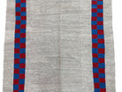 Gray Turkish Kilim Carpet 5' 7" x 7' 7", Medium Kilim Rug, Hand-Knotted, Blue & Red Border, Minimalistic Design, Geometric, Wool, New - Jewel Rugs