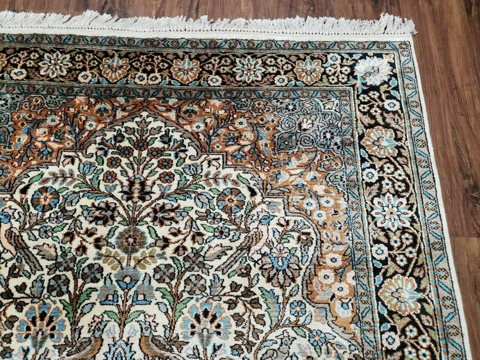 4' X 6' Vintage Handmade Indian Kashmiri Tree Of Life Silk Rug Birds Wow - Jewel Rugs