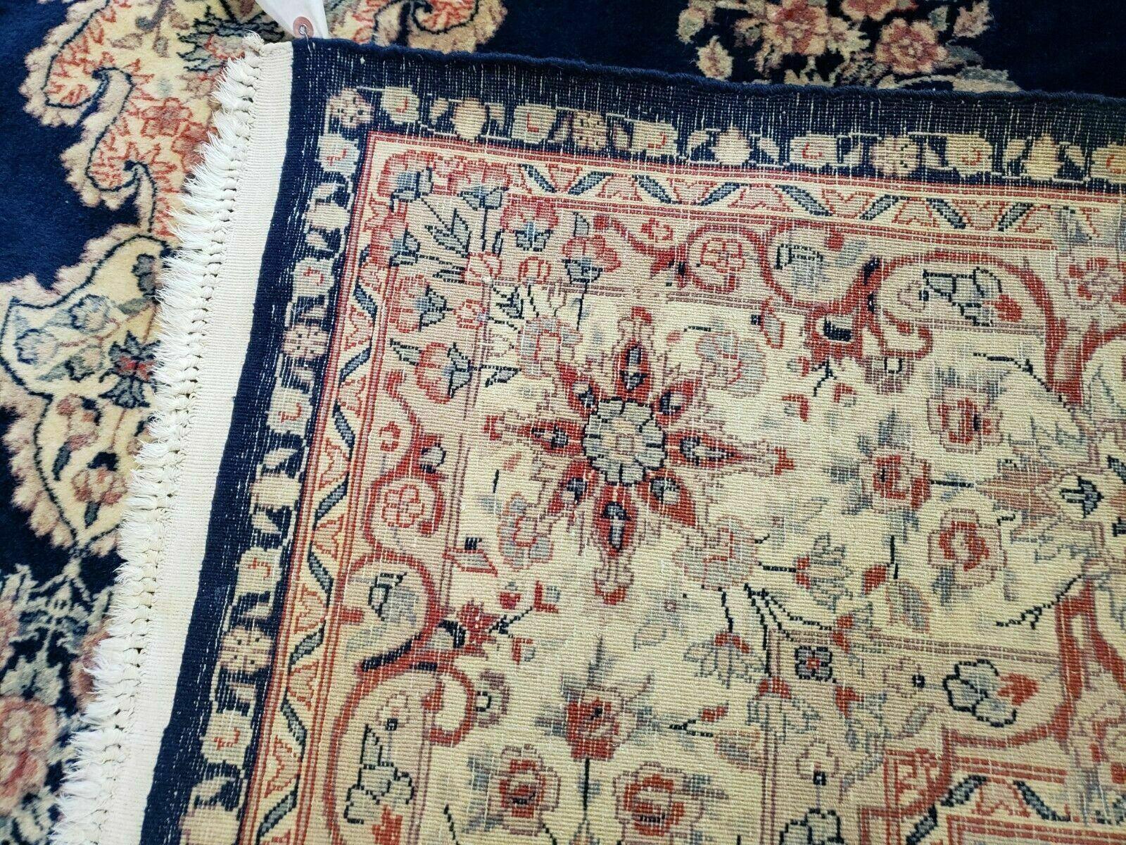 9' X 12' Vintage Indian Oriental Kirman Rug Medallion Hand Knotted Wool Blue - Jewel Rugs