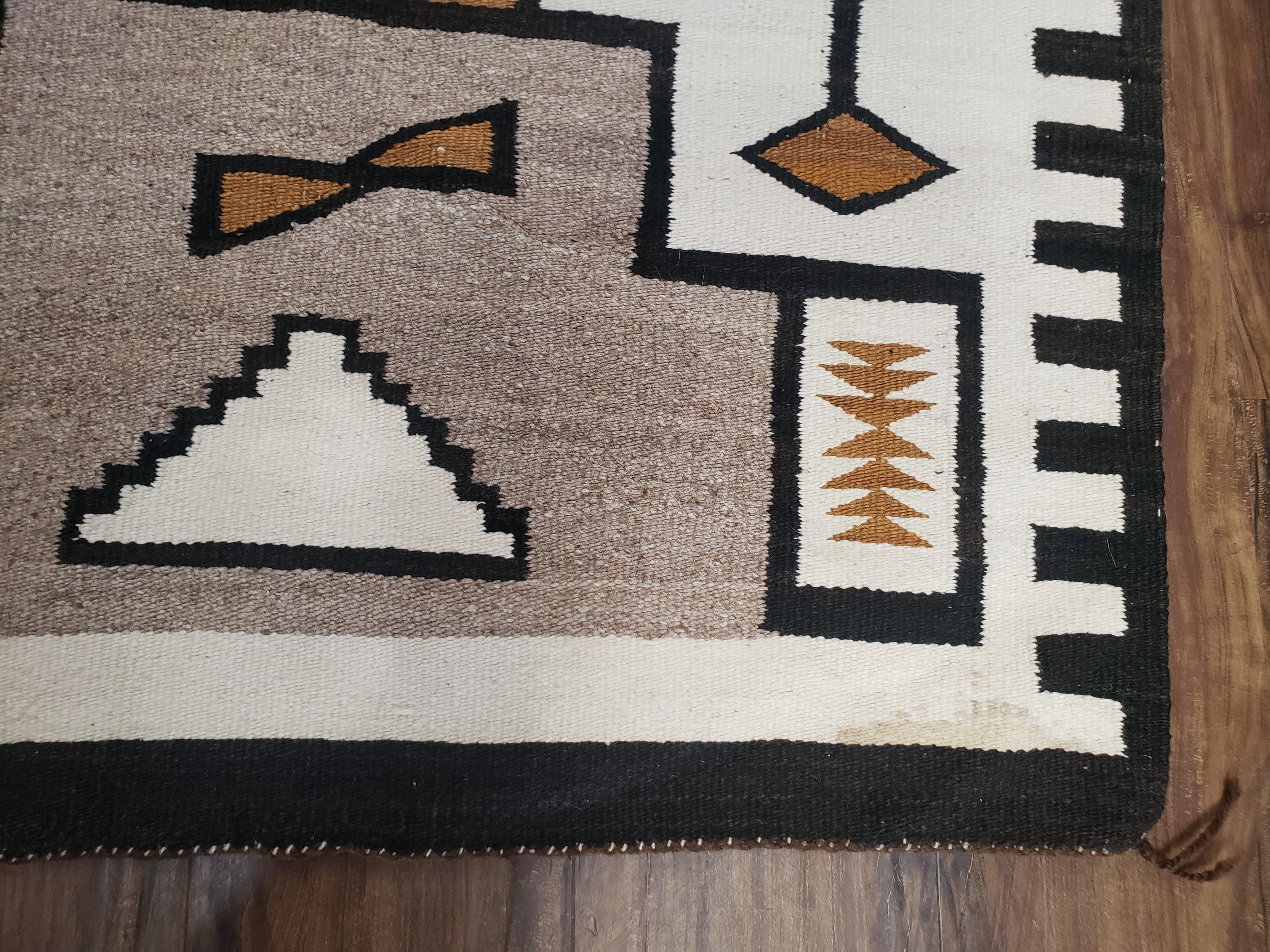 Antique Navajo Rug 3x5, Collectible Native American Blanket, Wool Hand Woven, Ivory Black Indian Tribal Rug, Vintage Navajo Textile - Jewel Rugs