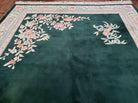 Chinese Wool Rug 8x11 Vintage Handmade Carved Sculpture Carpet Dark Green Floral - Jewel Rugs