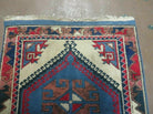 2' 6" X 4' Vintage Handmade Turkish Kazak Pattern Wool Rug Blue Beige and Red Accent Rug - Jewel Rugs