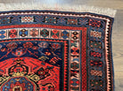 Antique Caucasian Seychour Rug 3.7 x 5.5, Collectible Oriental Carpet, Navy Blue and Red, Fine Kuba Rug, Vintage Rug, Wool Hand Knotted Rug - Jewel Rugs