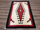 Antique Navajo Rug 4x6, Wool Handwoven Flatweave Collectible Navajo Territory Blanket, Tribal Carpet, Diamond Medallion, Ivory Red Black - Jewel Rugs