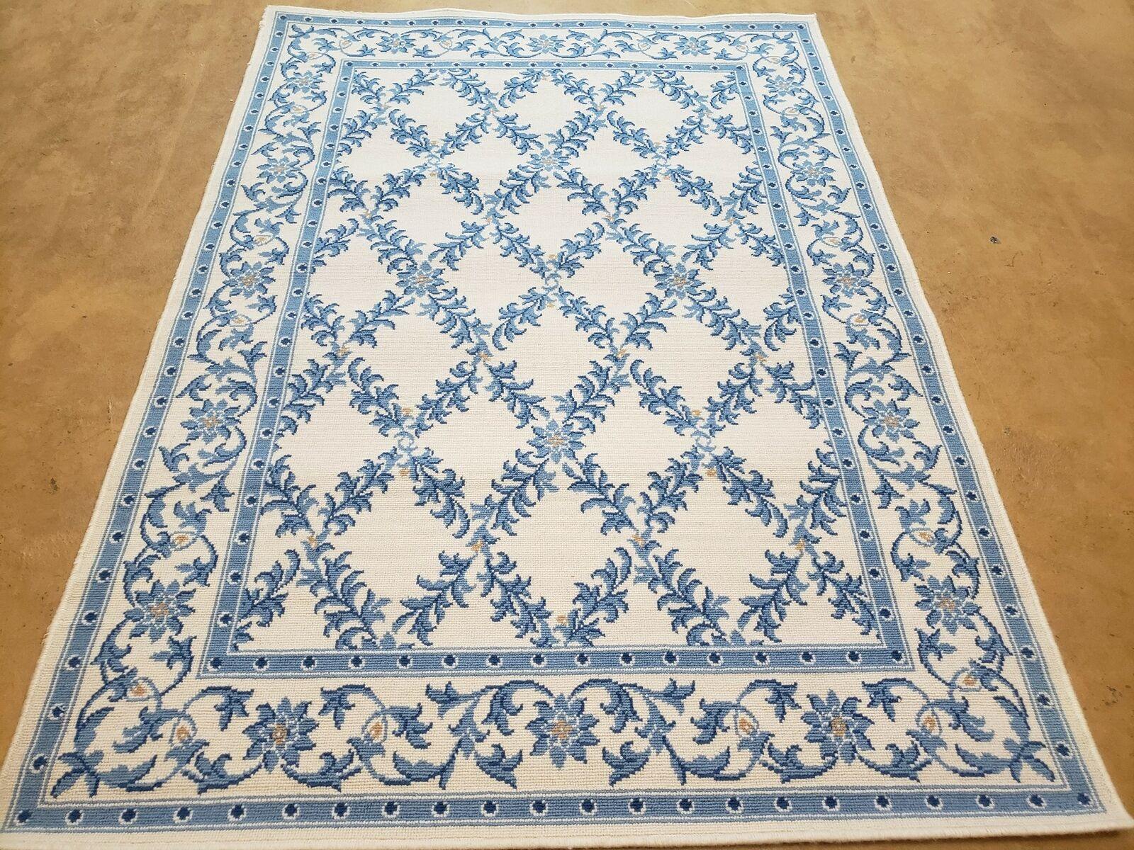 3'8" X 5'6" Karastan Wool RUG Newport 512/7910 Belgium Treillage Conton Blue & Beige - Jewel Rugs