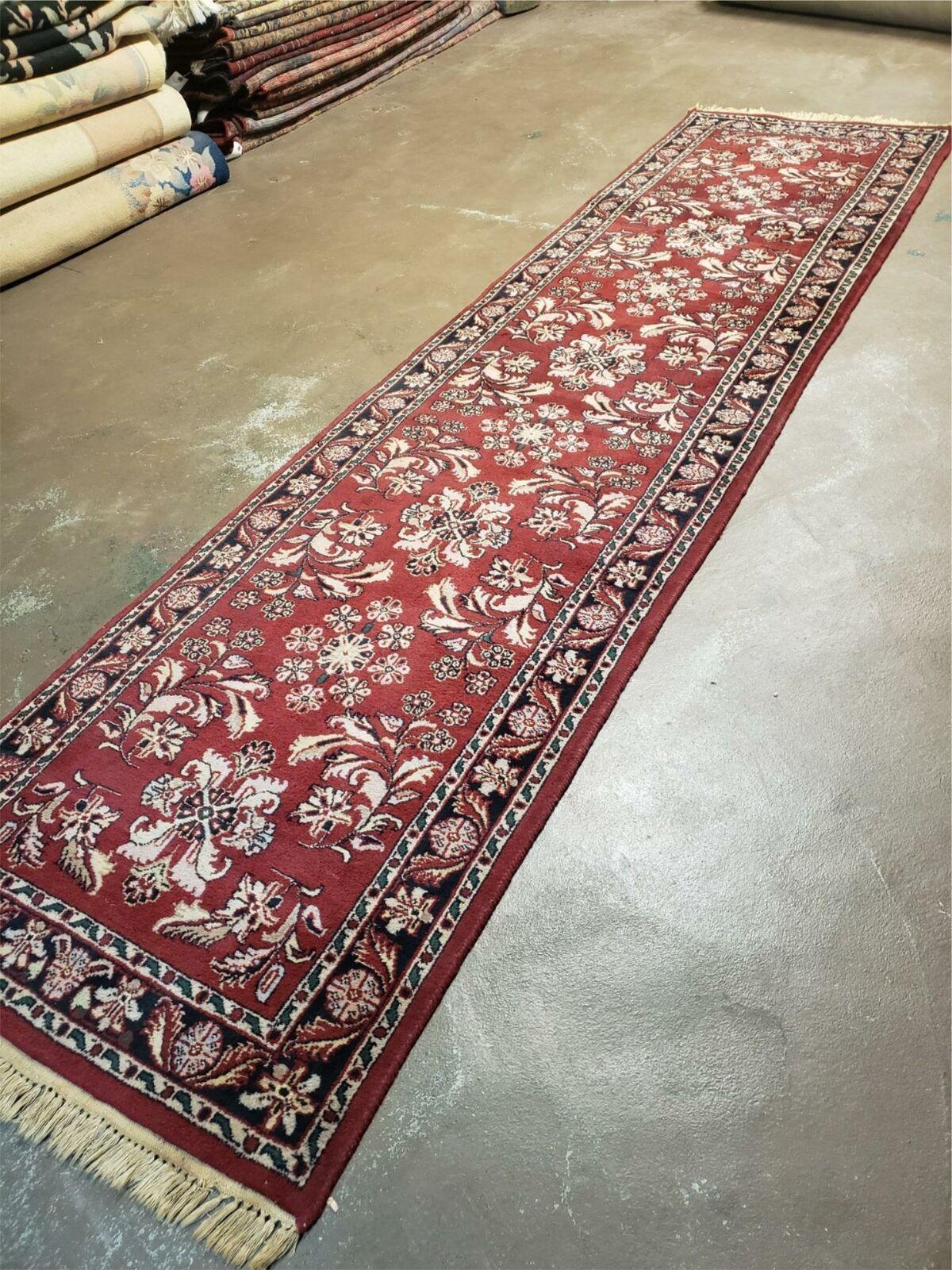 2' 6" X 10' Vintage Oriental Indian Floral Handmade Wool Runner Rug Red Nice - Jewel Rugs