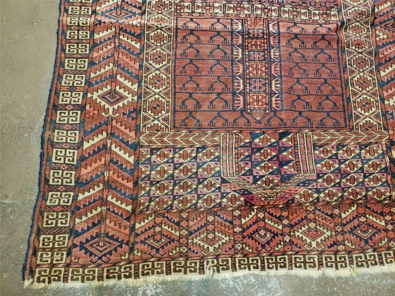 3'8" X 4' 5" Antique Handmade Tekkeh Turkoman Engsi Hatchli 4 Seasons Wool Rug - Jewel Rugs