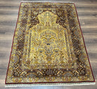 Silk Turkish Hereke Rug 3x5, Gold and Burgundy Hand Knotted Silk Hereke Carpet, Prayer Rug, Tree of Life, Authentic Hereke, Vintage Stunning - Jewel Rugs