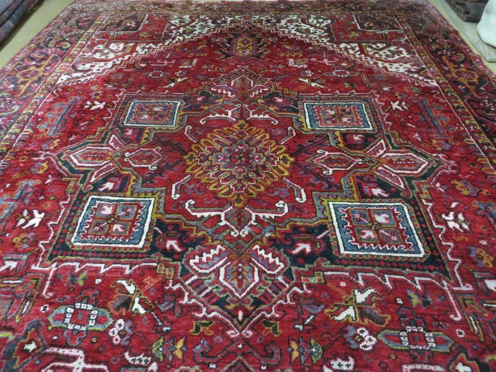 9' X 11' Antique Handmade Persian Geometric Design Heriz Serapi Oriental Wool Rug Nice Vegetable Dyes Top Quality Unique - Jewel Rugs