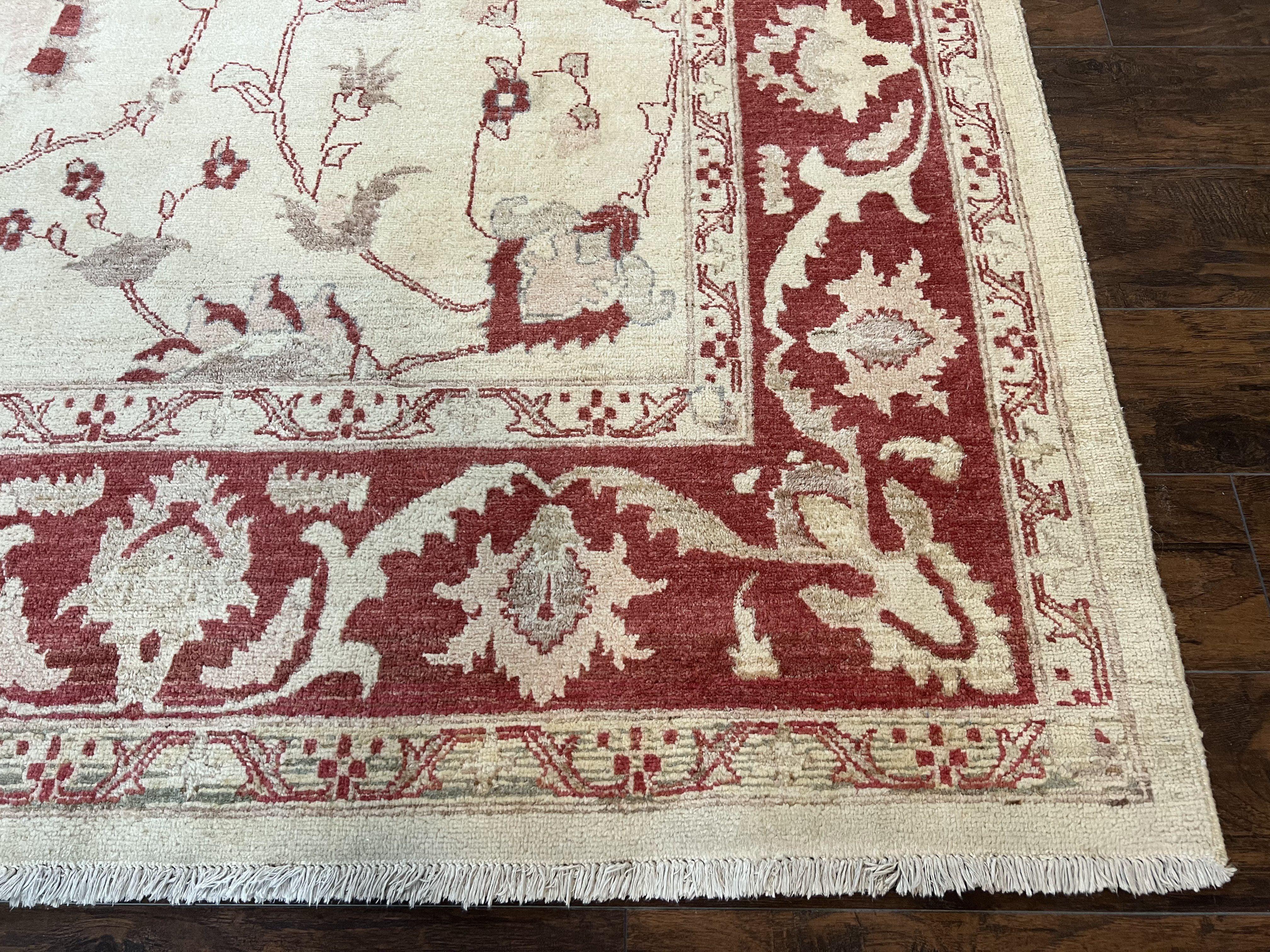 Peshawar Rug 8x12 Pakistani Carpet, Oriental Rug 8 x 12 Chobi Rug, Beige and Red, Allover Large Floral Design, Hand Knotted Vintage Wool - Jewel Rugs