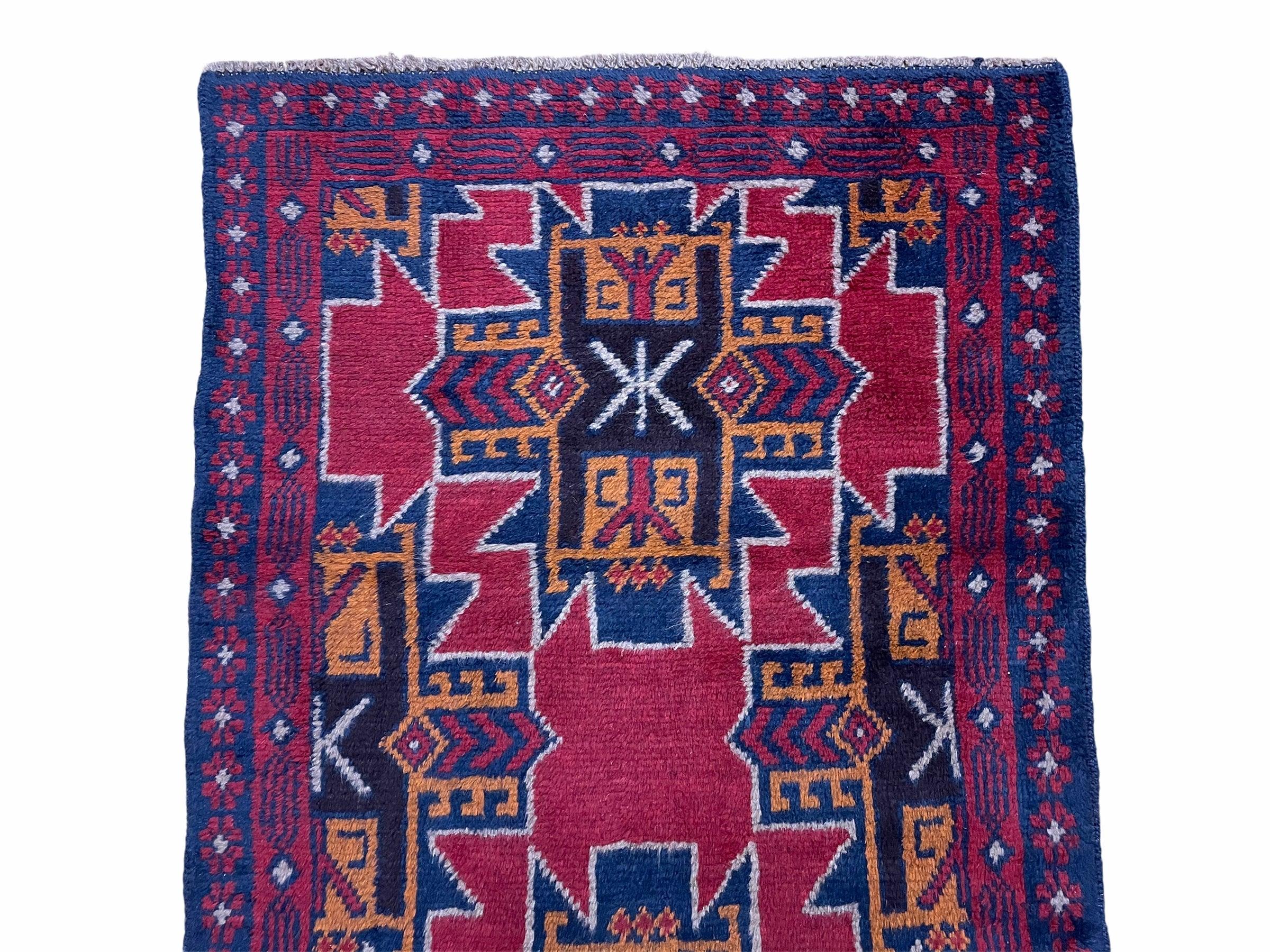 2' 8" X 4' 6" Vintage Handmade Tribal Wool Rug Balouchi Rug Afghan Rug Red Blue - Jewel Rugs