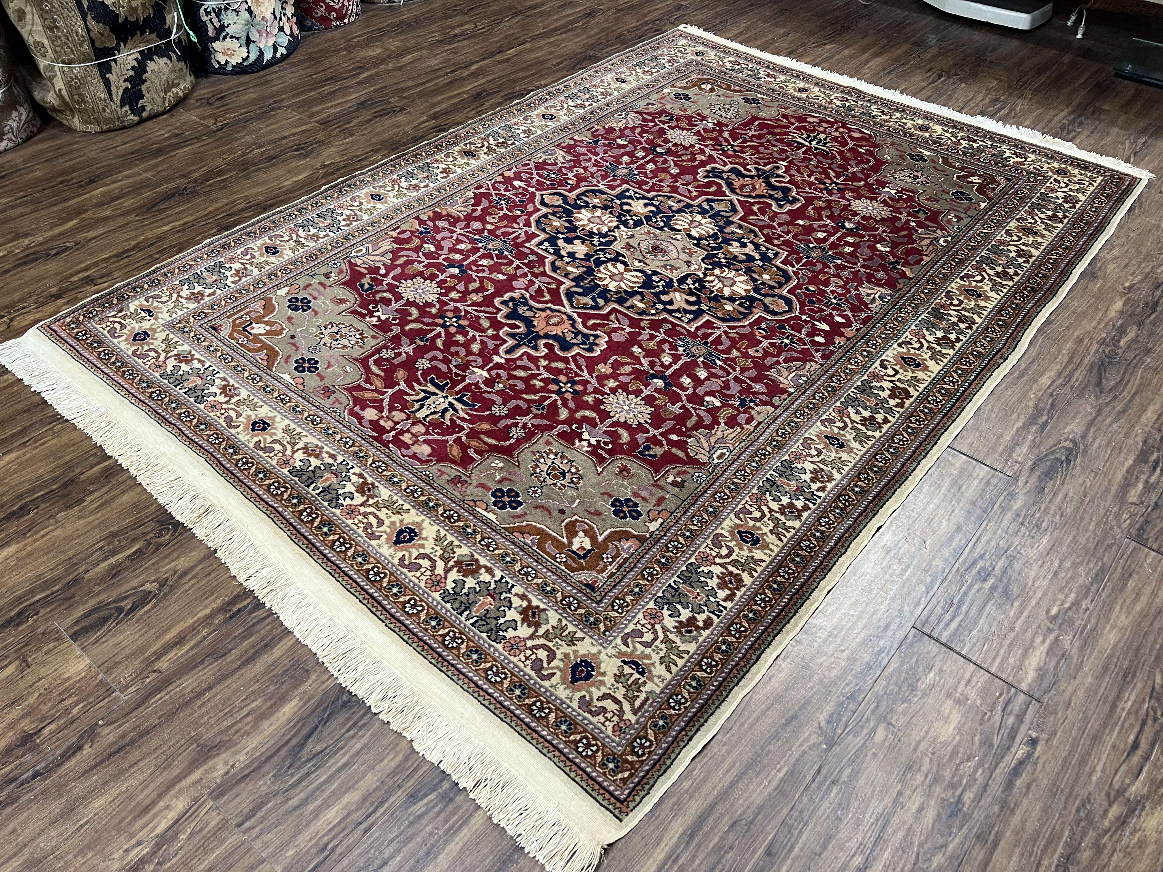 Turkish Kayseri Rug 5x7 Vintage Carpet, Maroon and Beige Wool Rug, Allover Medallion, Oriental Rug 5 x 7, Hand Knotted Rug, Semi Antique Rug - Jewel Rugs