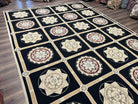 Large Needlepoint Rug 10x13, Panel Design, Black and Beige, Wool Needlepoint Carpet 10 x 13, English Garden, Handwoven Area Rug, Living Room - Jewel Rugs