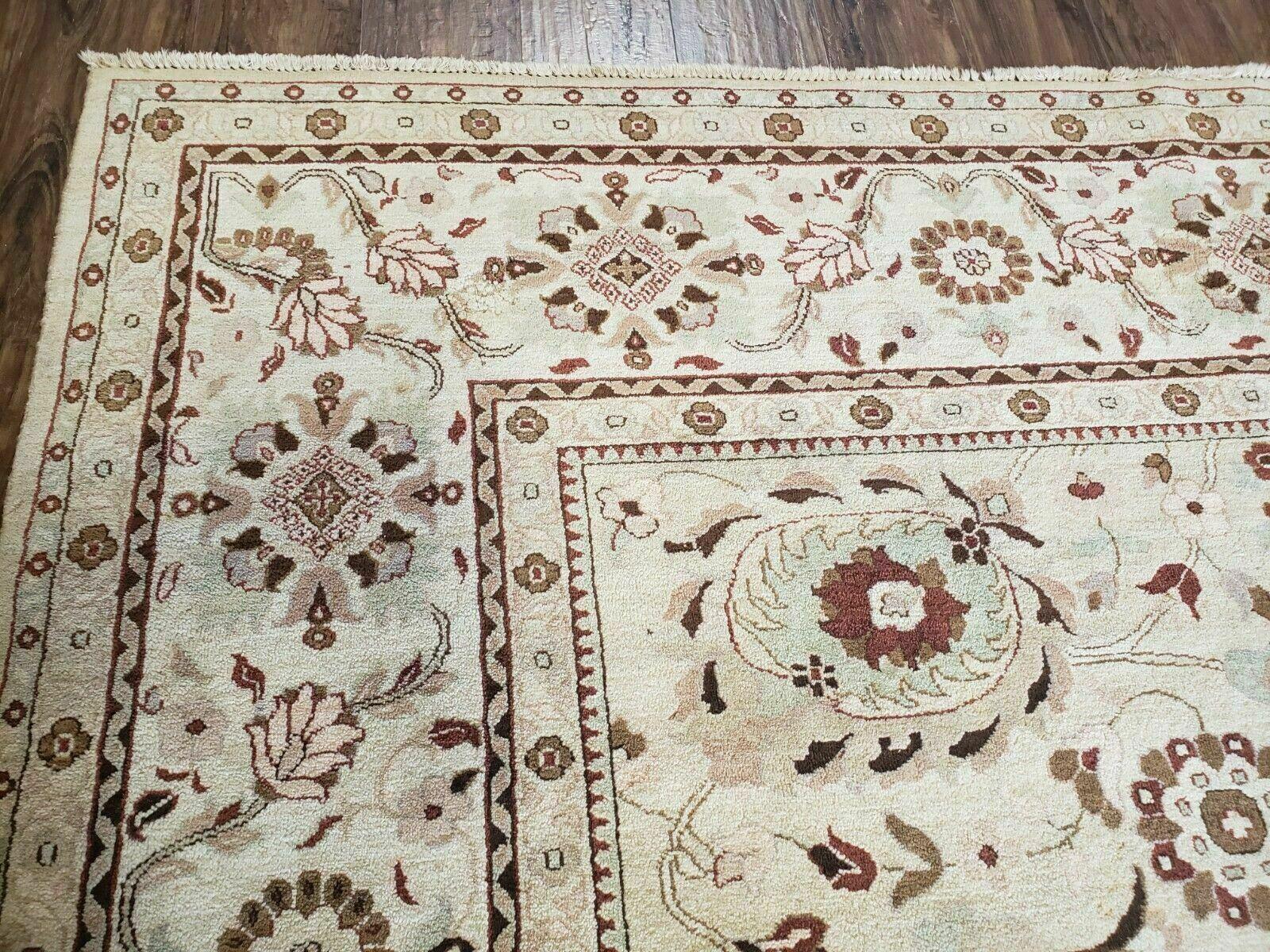 8' 8" X 11' Handmade Indian Floral Oriental Wool Rug Carpet Tea Washed Beige - Jewel Rugs